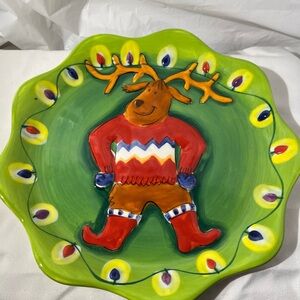 Colorful Reindeer Clay Art Decorative Holiday Plate